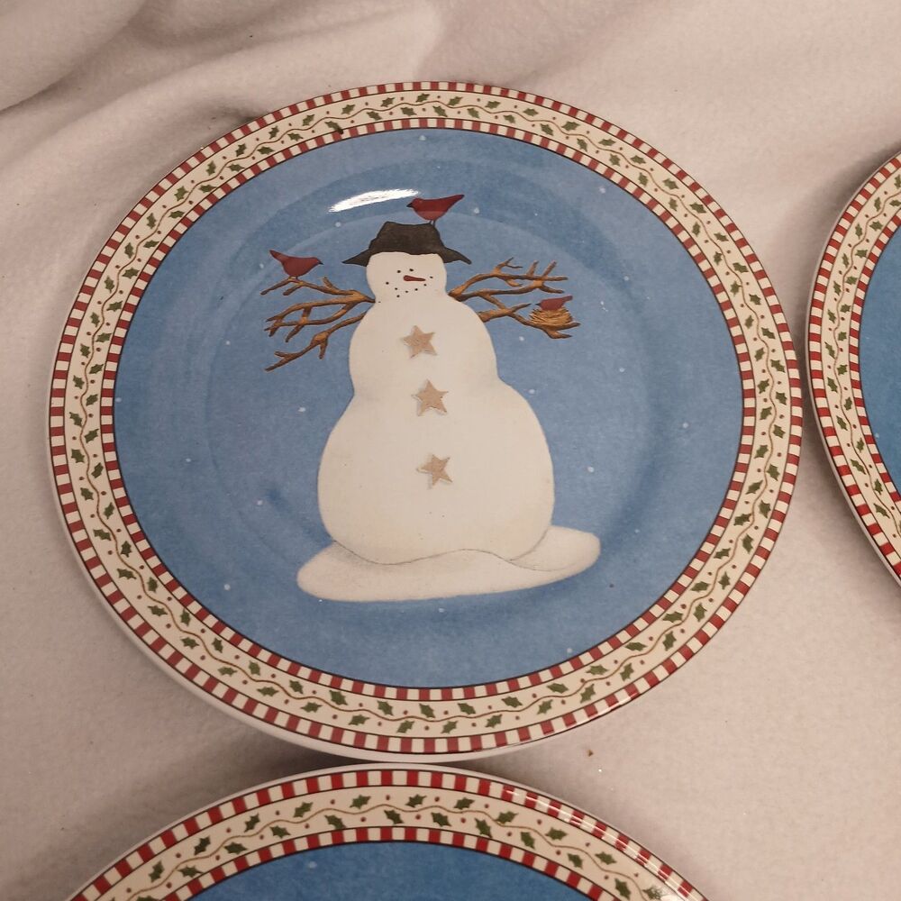 4 Salad Plates Sakura Debbie Mumm 4 Designs Snowman Vintage Stoneware 1997 - Picture 5 of 13